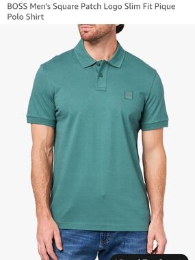 Boss Men's Slim Pique Polo in Teal Green
